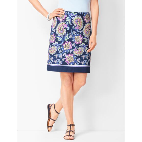 Talbots Women's Navy Paisley A-Line Skirt - Size 10 - Picture 1 of 13